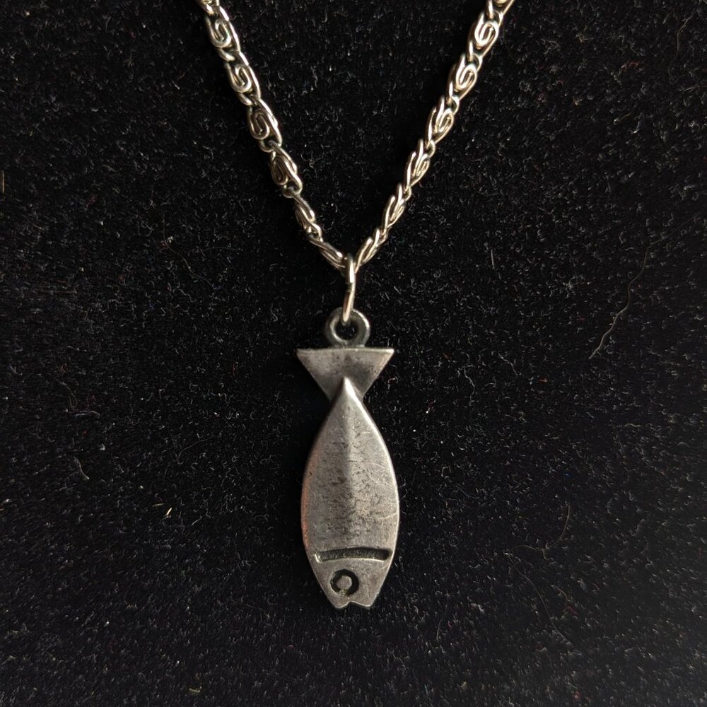 Pewter Fish Vintage Pendant Necklace, Nautical Ocean Sea, Animal Jewelry